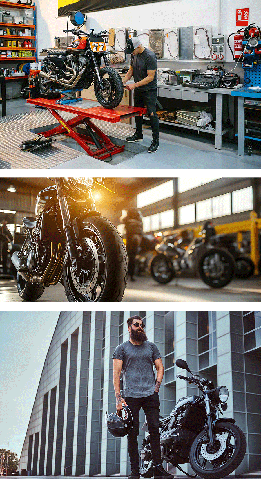 Motorcycle on a lift being repaired